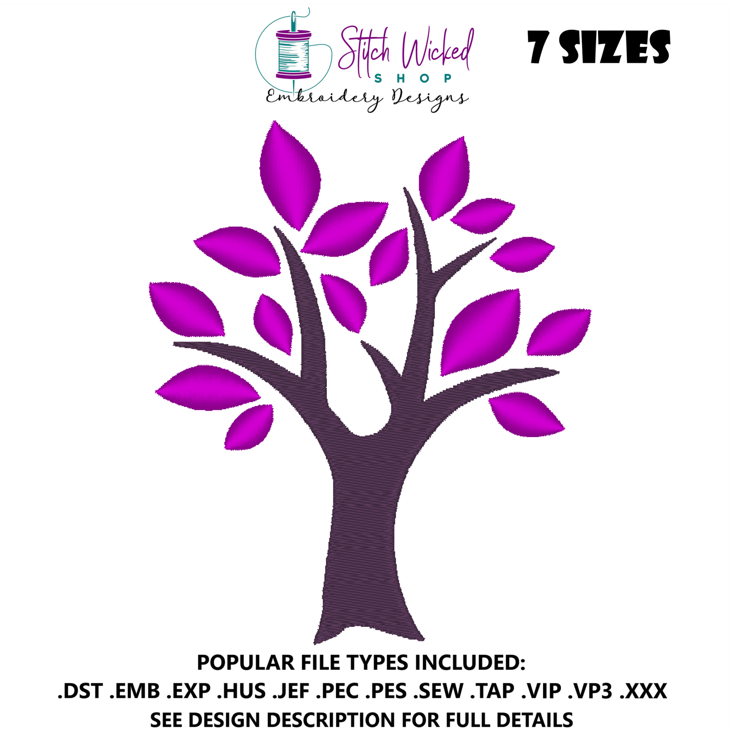 Elegant Tree Machine Embroidery Design Bundle, 3 Designs With 7 Sizes