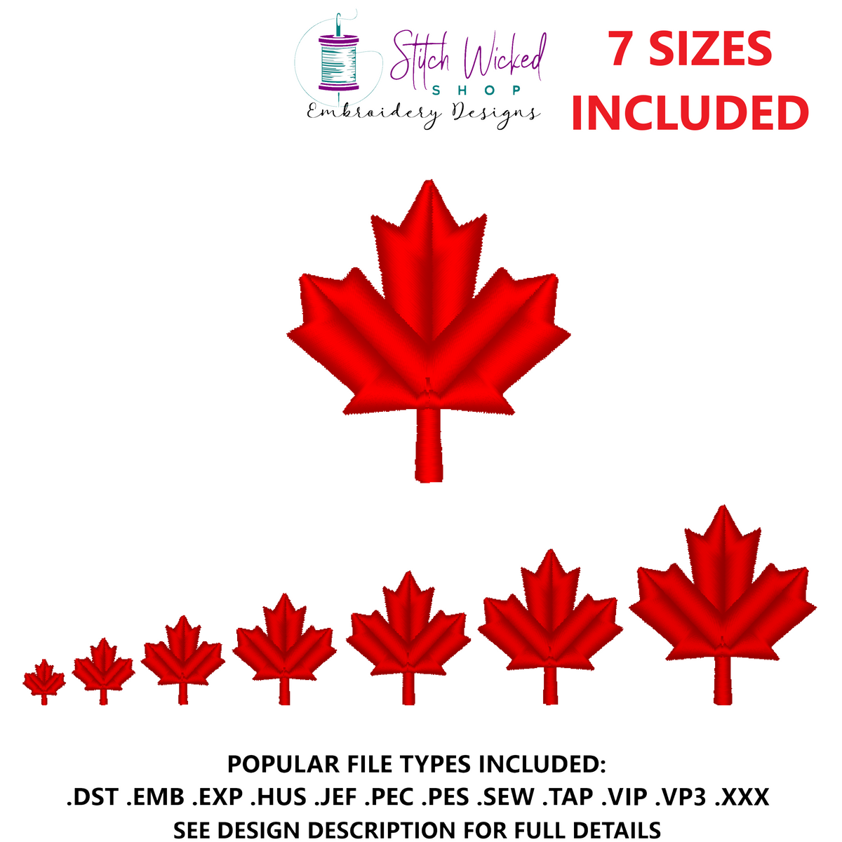 Mini Canada Maple Leaf Machine Embroidery Design, Fill Stitch Design - Stitch Wicked Shop