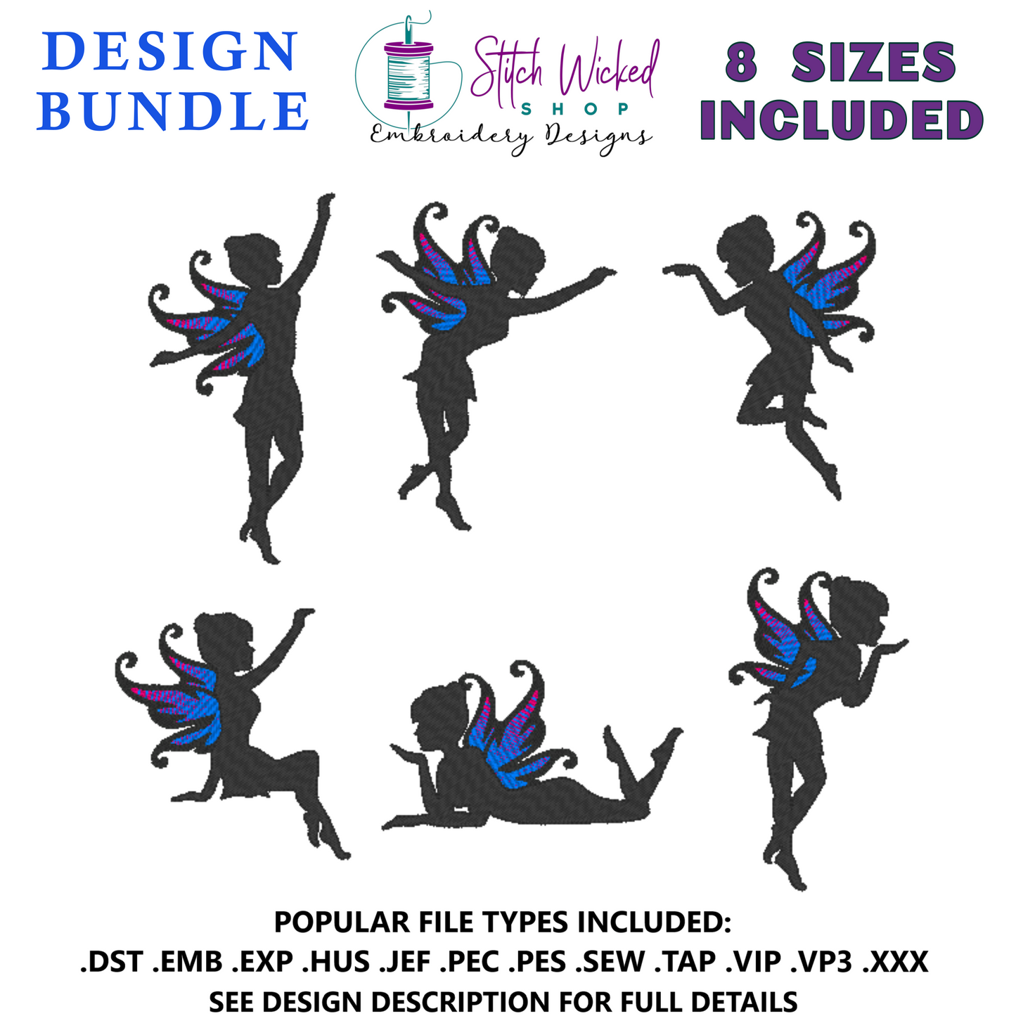 Fairy Silhouette Machine Embroidery Design Bundle, Fantasy Embroidery