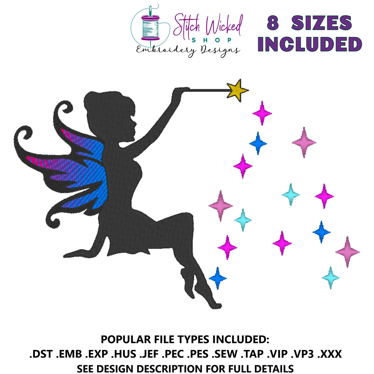 Fairy Silhouette Embroidery Design, Fairy Silhouette 4 - Stitch Wicked Shop