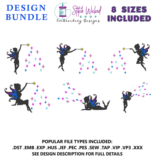Fairy Embroidery Design Bundle, Fairy With Wand Silhouette