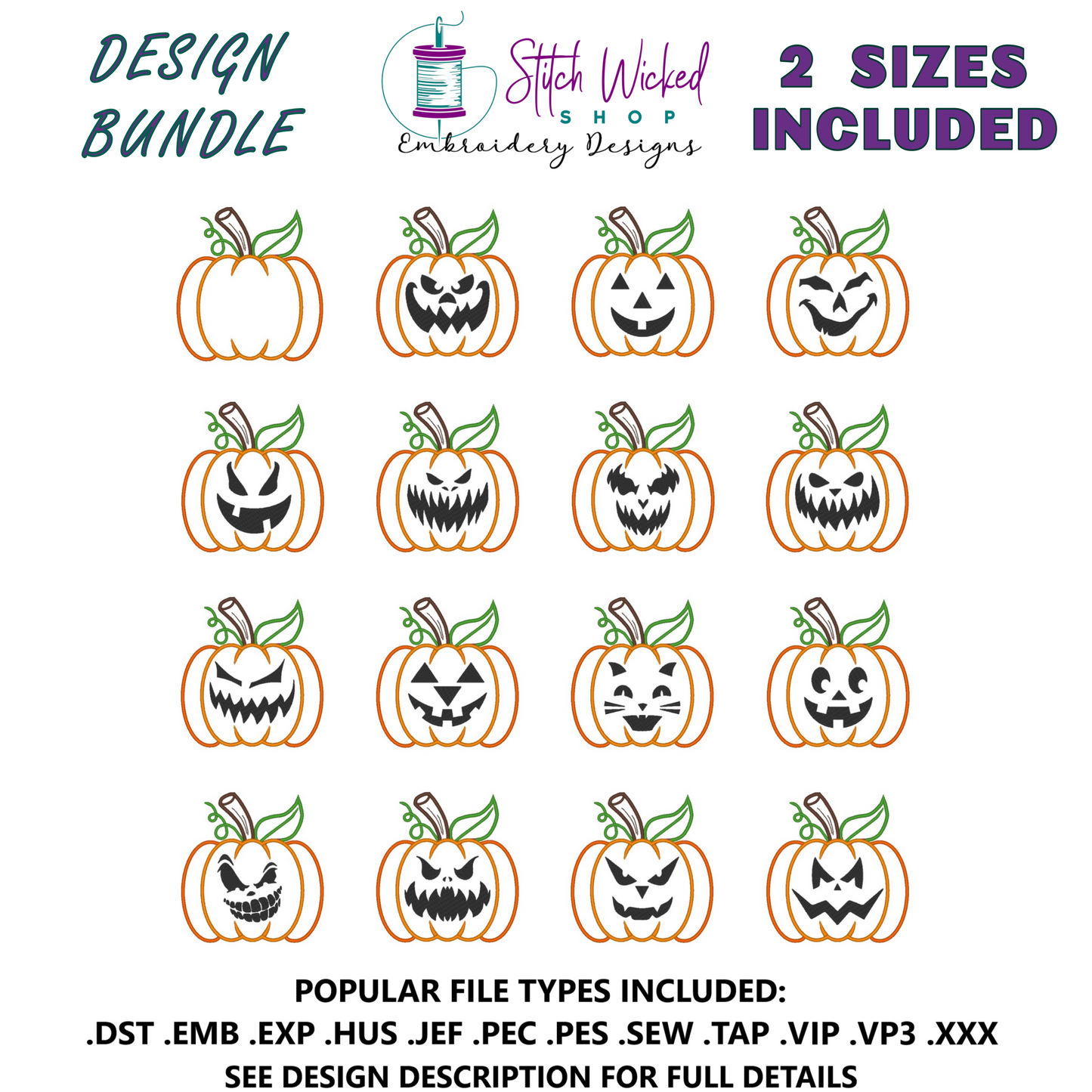 Pumpkin Jack O Lantern Halloween Applique Embroidery Design Bundle - Stitch Wicked Shop
