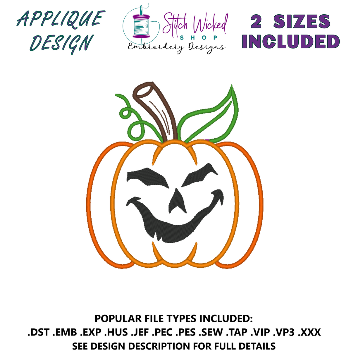 Pumpkin Jack O Lantern Halloween Applique Embroidery Design, (Face 11) - Stitch Wicked Shop