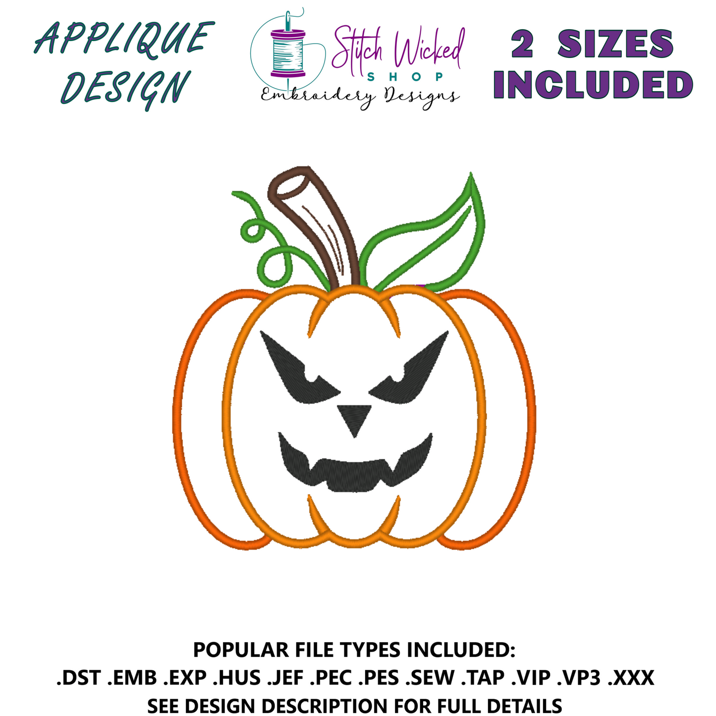 Pumpkin Jack O Lantern Halloween Applique Embroidery Design, (Face 12) - Stitch Wicked Shop