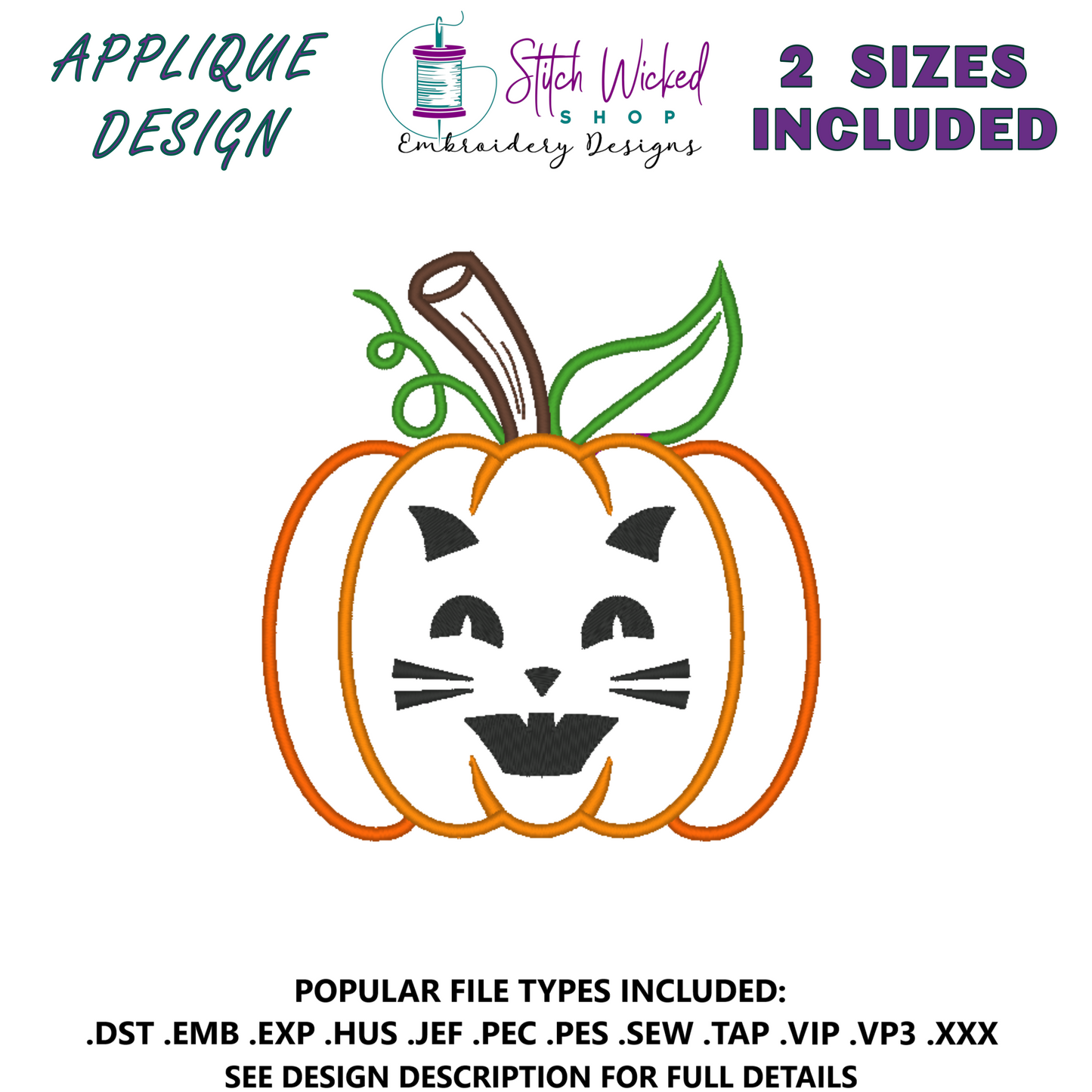 Pumpkin Jack O Lantern Halloween Applique Embroidery Design, (Face 13) - Stitch Wicked Shop