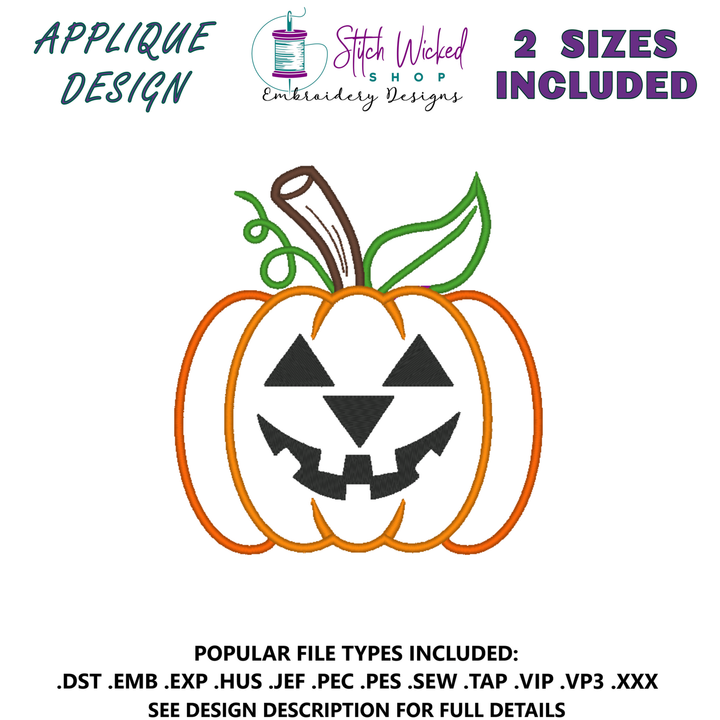 Pumpkin Jack O Lantern Halloween Applique Embroidery Design, (Face 3) - Stitch Wicked Shop