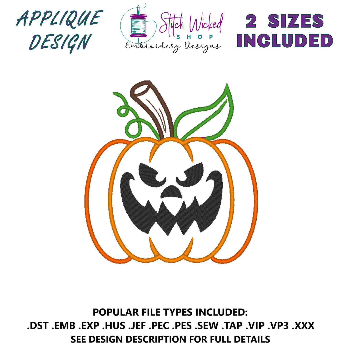 Pumpkin Jack O Lantern Halloween Applique Embroidery Design, (Face 5) - Stitch Wicked Shop