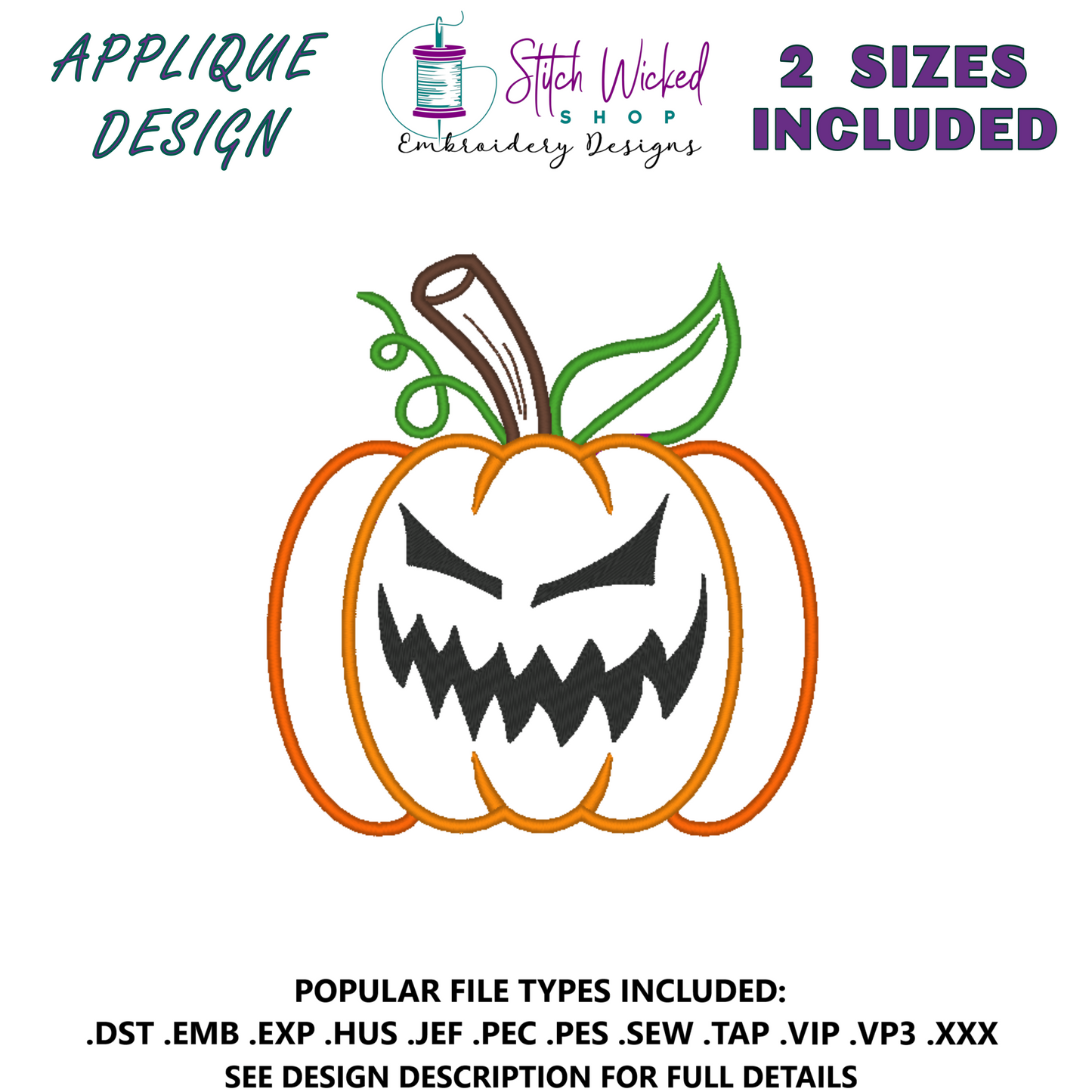 Pumpkin Jack O Lantern Halloween Applique Embroidery Design, (Face 7) - Stitch Wicked Shop