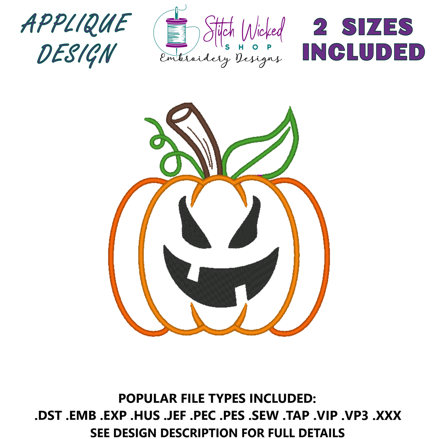 Pumpkin Jack O Lantern Halloween Applique Embroidery Design, (Face 8) - Stitch Wicked Shop