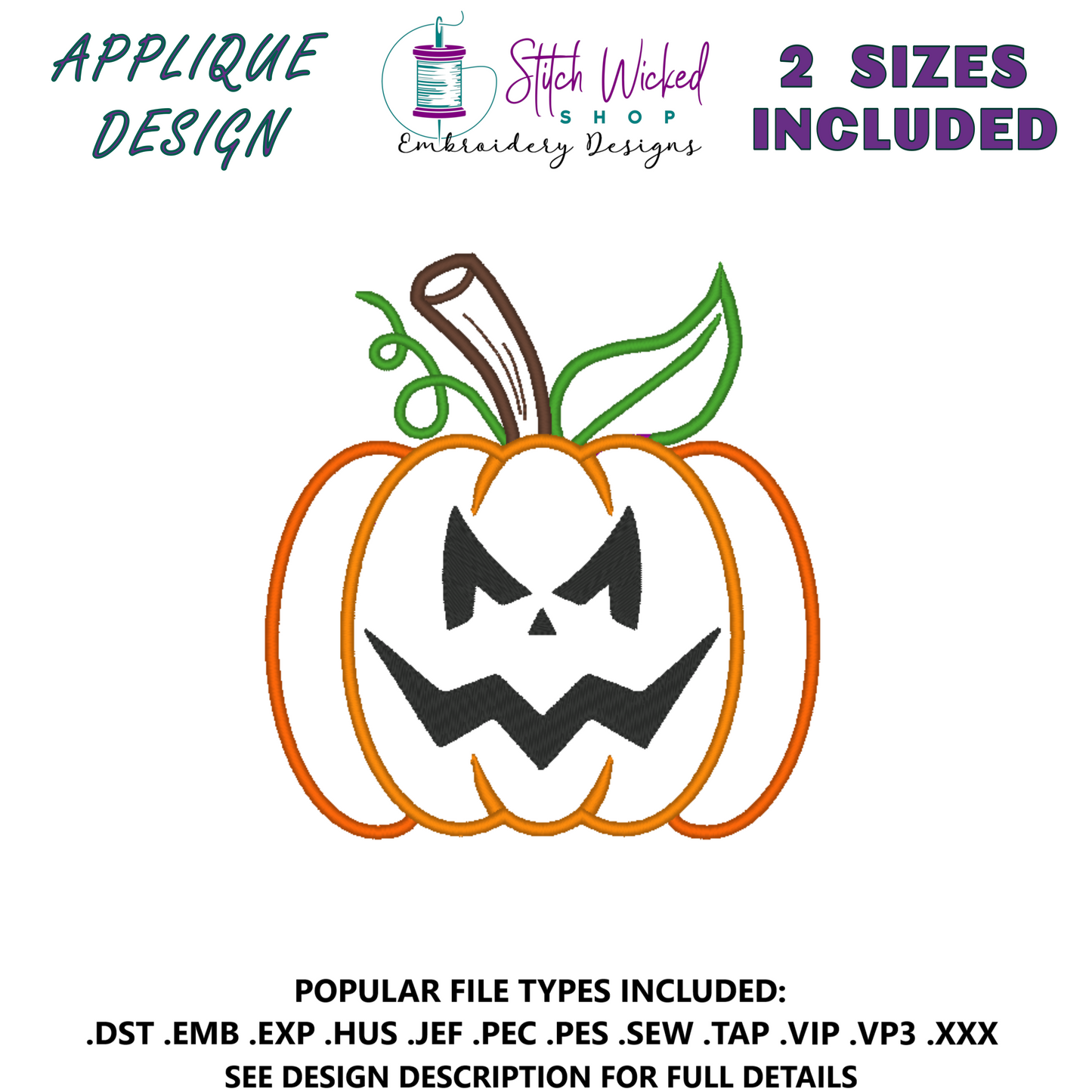 Pumpkin Jack O Lantern Halloween Applique Embroidery Design, (Face 9) - Stitch Wicked Shop
