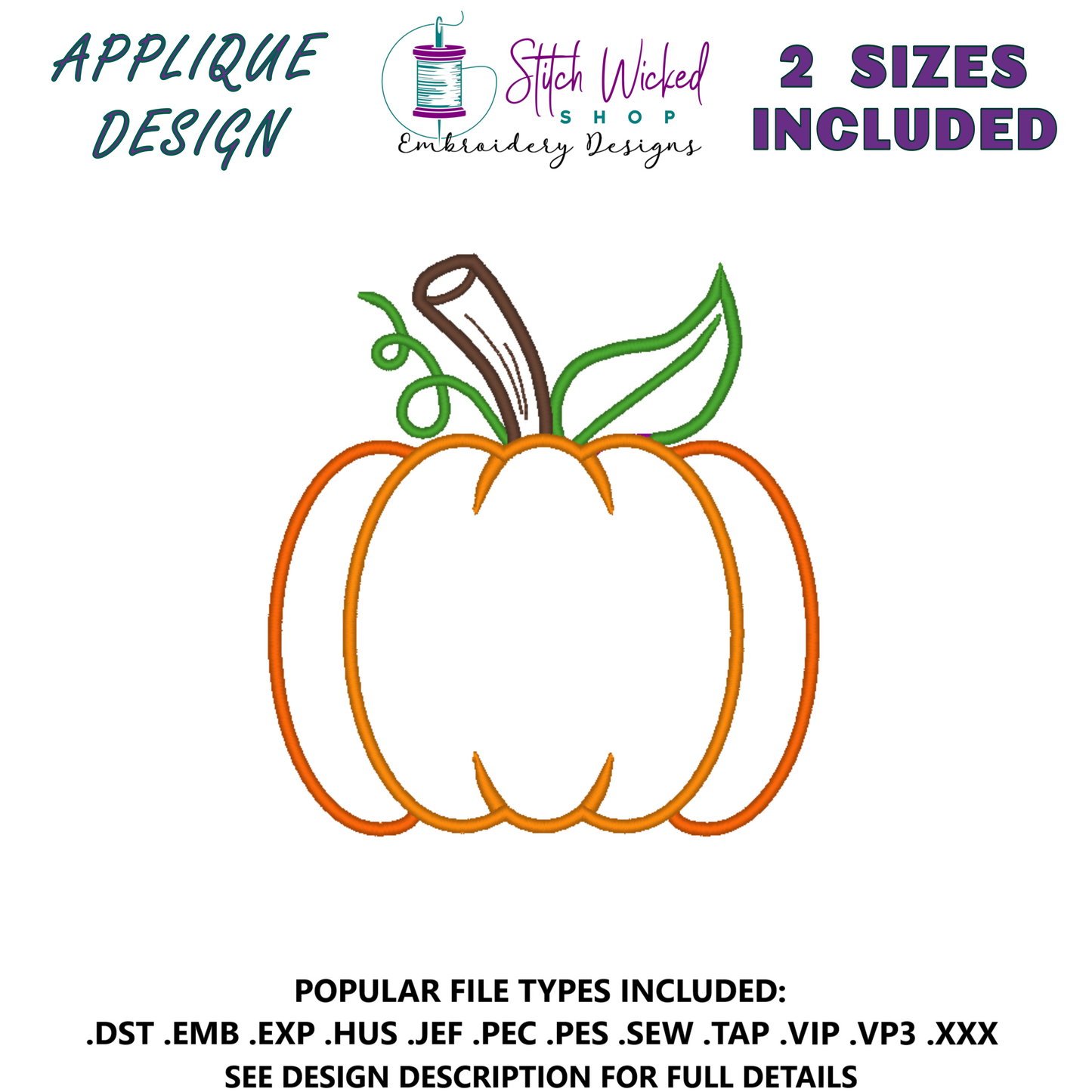 Fall Pumpkin Applique Machine Embroidery Design - Stitch Wicked Shop