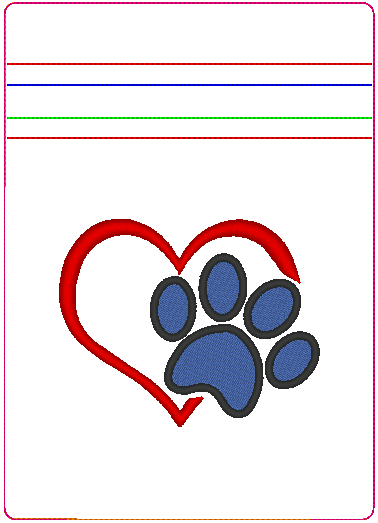 In the Hoop Bag Embroidery Design, Paw Print Heart 5X7 Fully Lined ITH Zipper Bag (No Exposed Seams)
