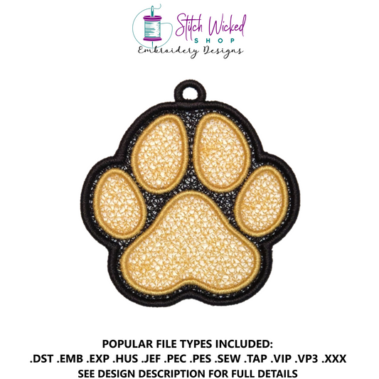 Free Standing Lace Paw Print Ornament Embroidery Design