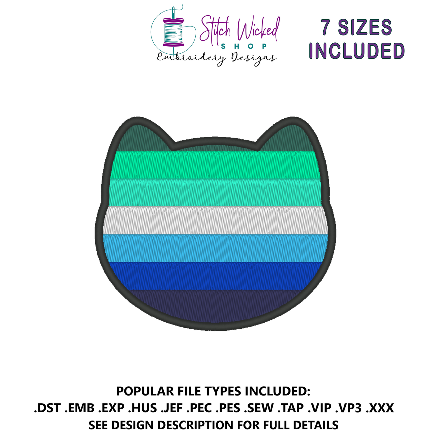 Gay Men's Purride Flag Embroidery Design, Cat Pride Flag Patch, 7 Sizes Included
