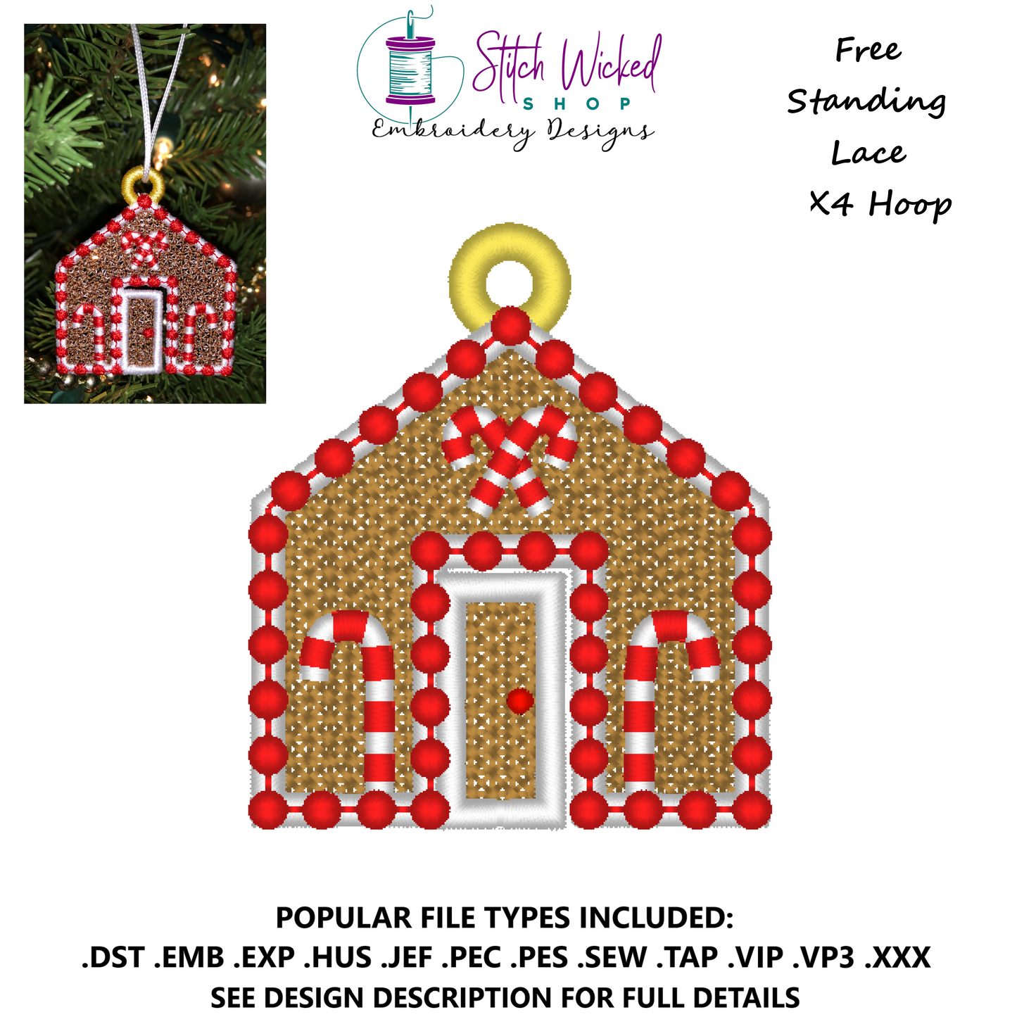 Free Standing Lace Winter Village Christmas House Machine Embroidery Designs, 4X4 Hoop