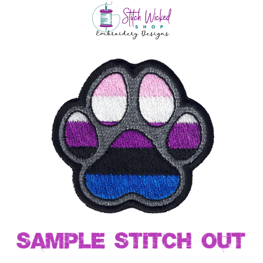 Genderfluid Pride Flag Puppy Dog Paw Print Machine Embroidery Design