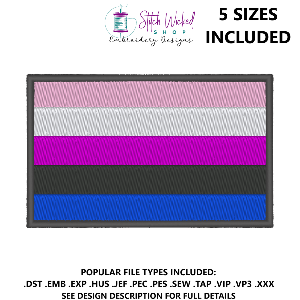 Genderfluid Pride Flag Machine Embroidery Design, LGBTQ Pride Flag