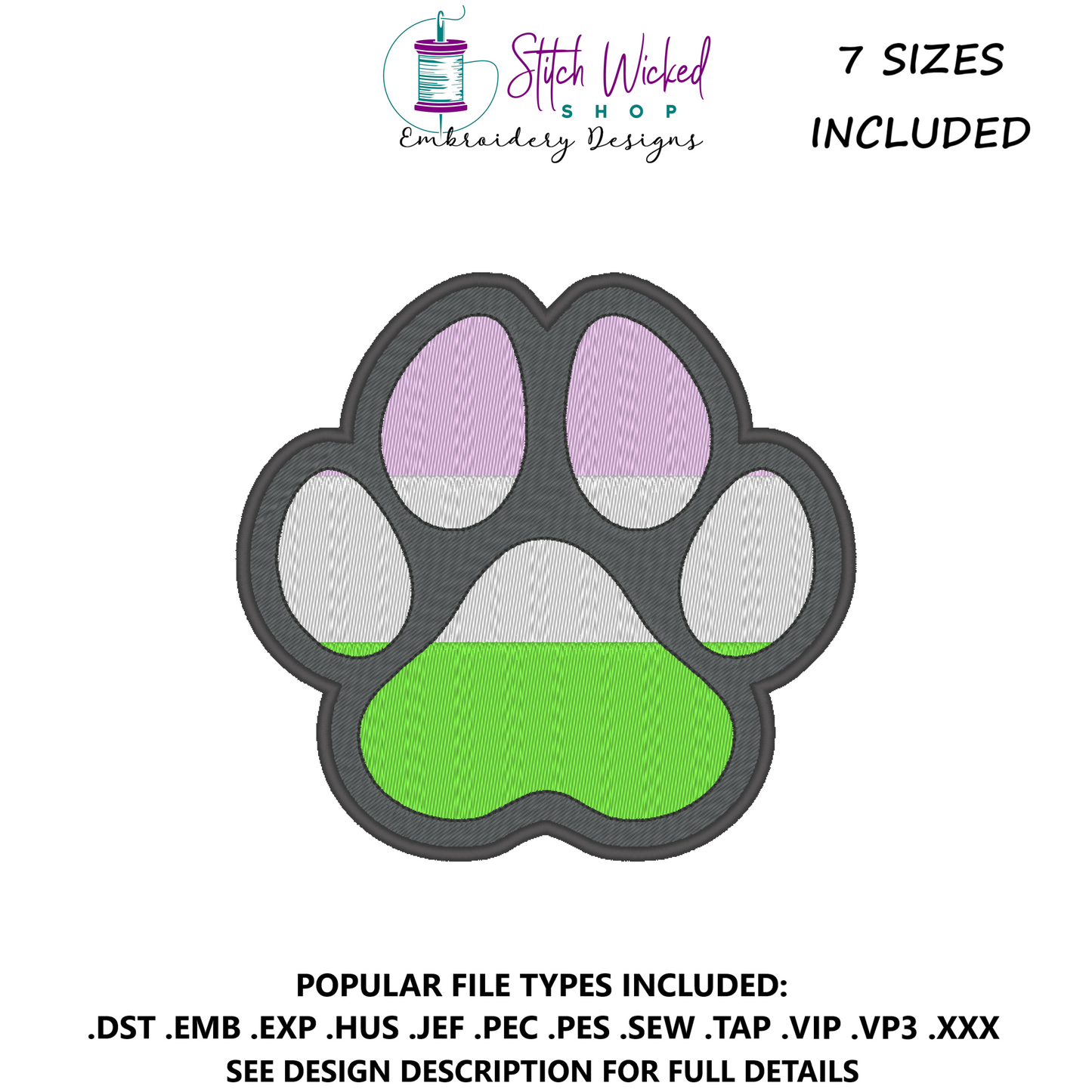 Genderqueer Pride Flag Puppy Dog Paw Print Machine Embroidery Design - Stitch Wicked Shop