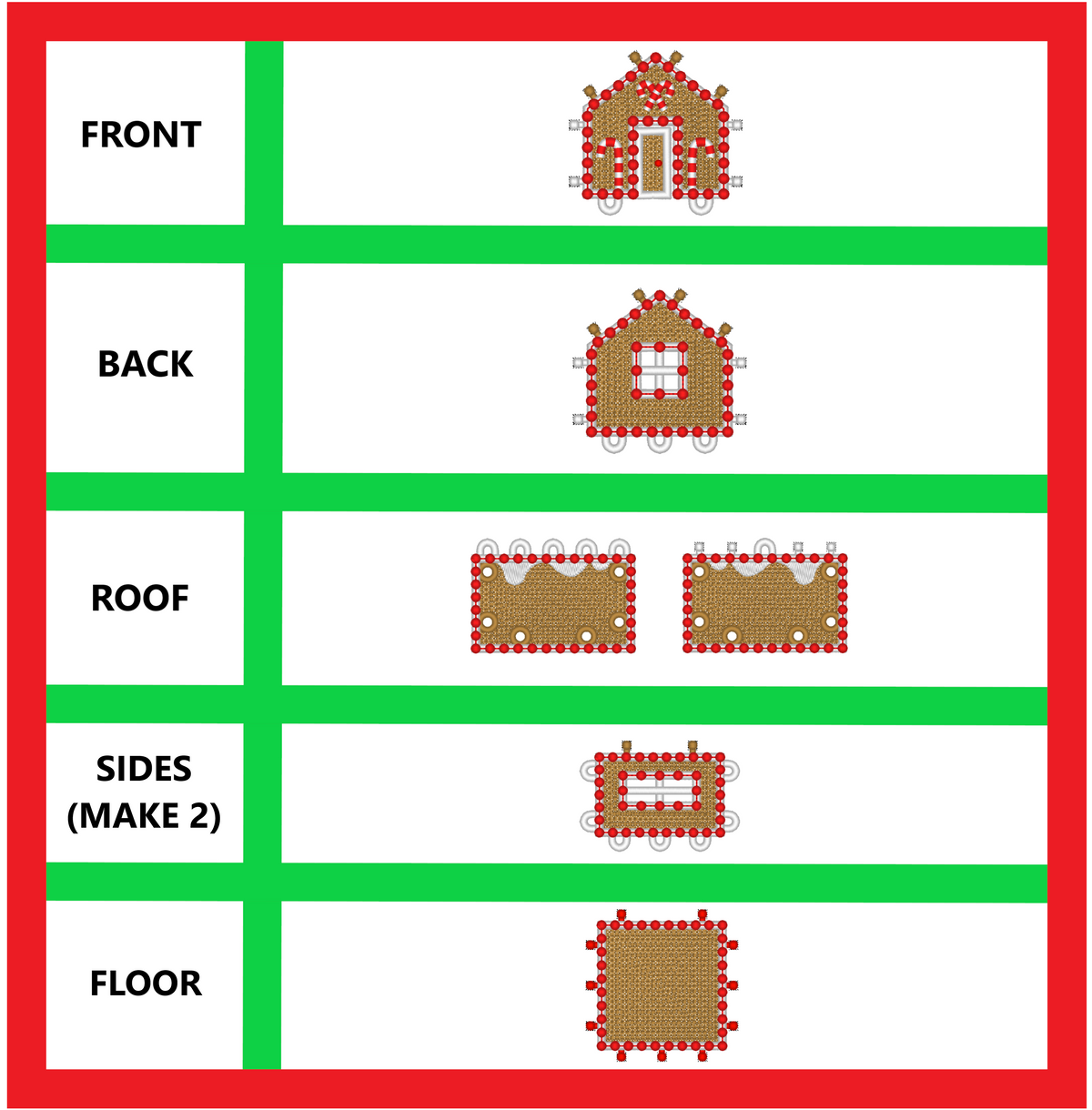 Free Standing Lace Gingerbread House Decoration, FSL Candy Cane Gingerbread House, 4X4 Hoop