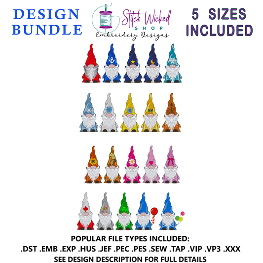 Gnome Machine Embroidery Design Bundle, Full Design Set - Stitch Wicked Shop