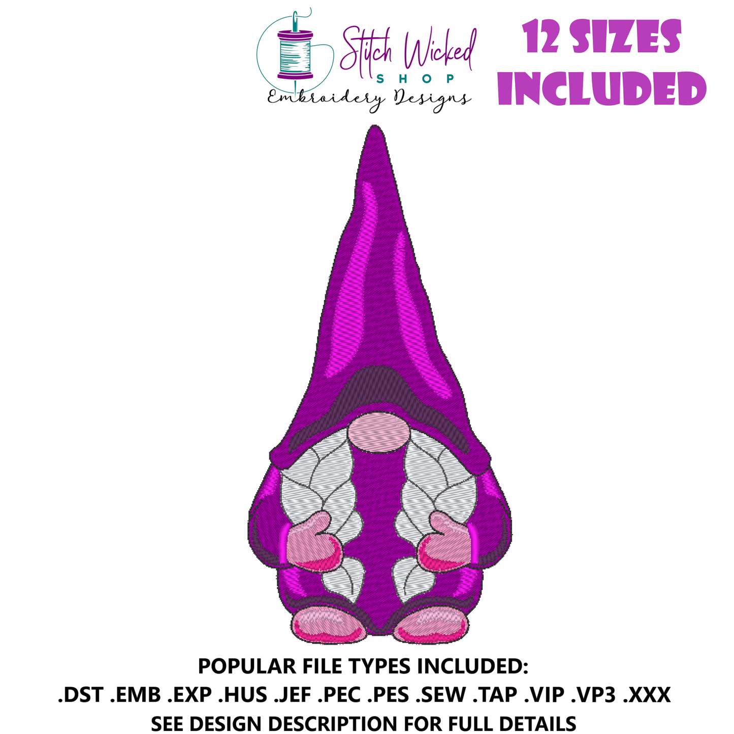 Girl Gnome Machine Embroidery Design