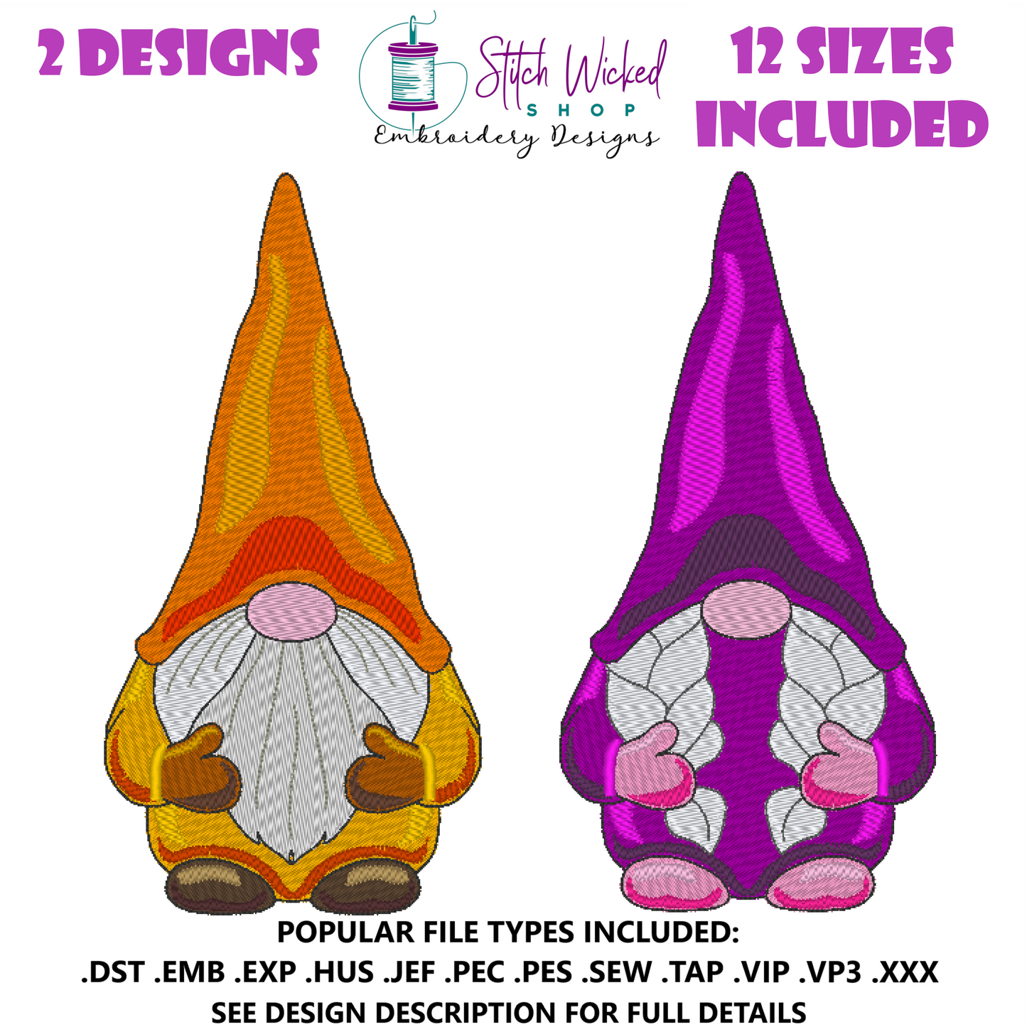 Boy Gnome and Girl Gnome Machine Embroidery Design, 2 Separate Designs