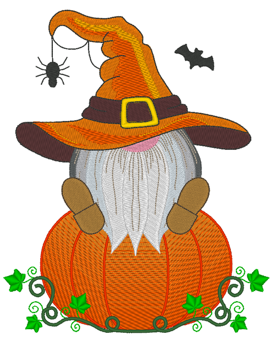 Halloween Pumpkin Gnome Embroidery Design, Pumpkin, Bats and Spider