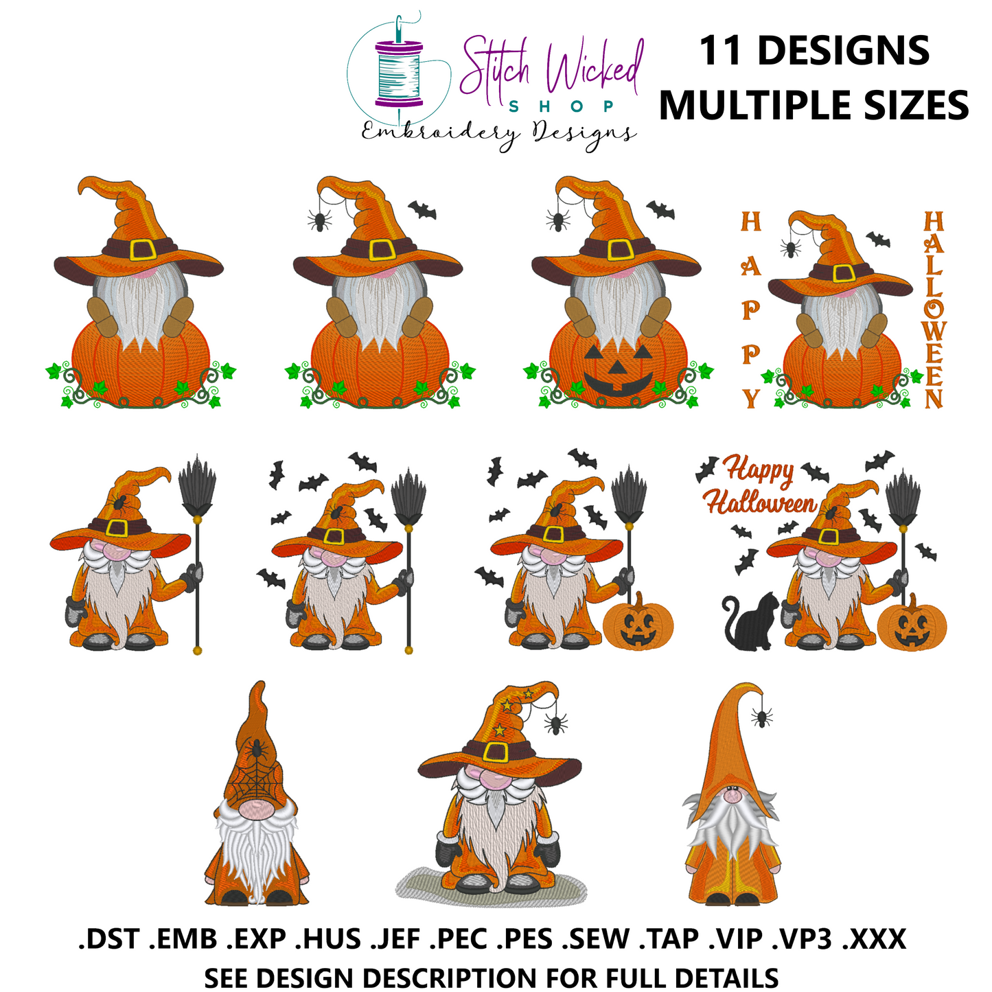 Halloween Gnome Machine Embroidery Design Bundle