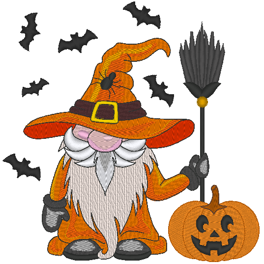 Halloween Gnome Jack O Lantern Embroidery Design