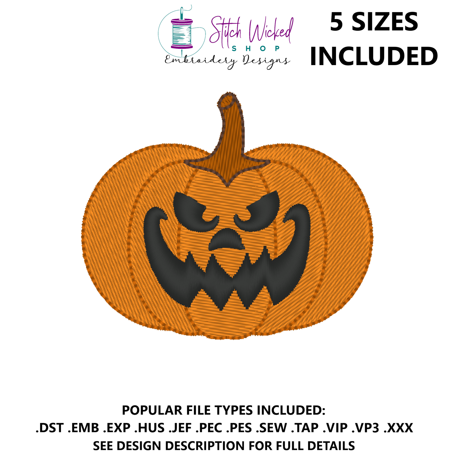 Jack O Lantern Halloween Machine Embroidery Design, Face 12