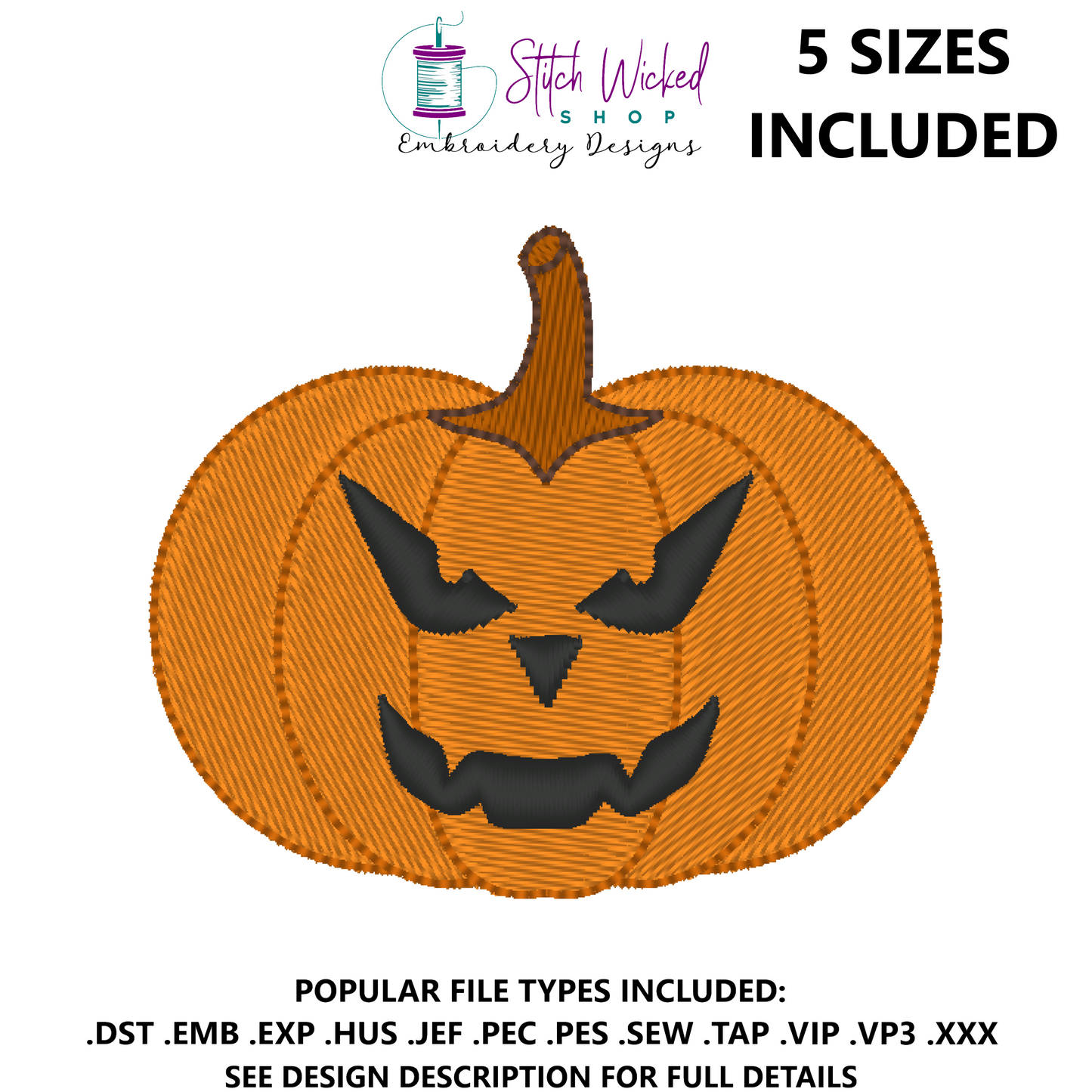 Jack O Lantern Halloween Machine Embroidery Design, Face 5