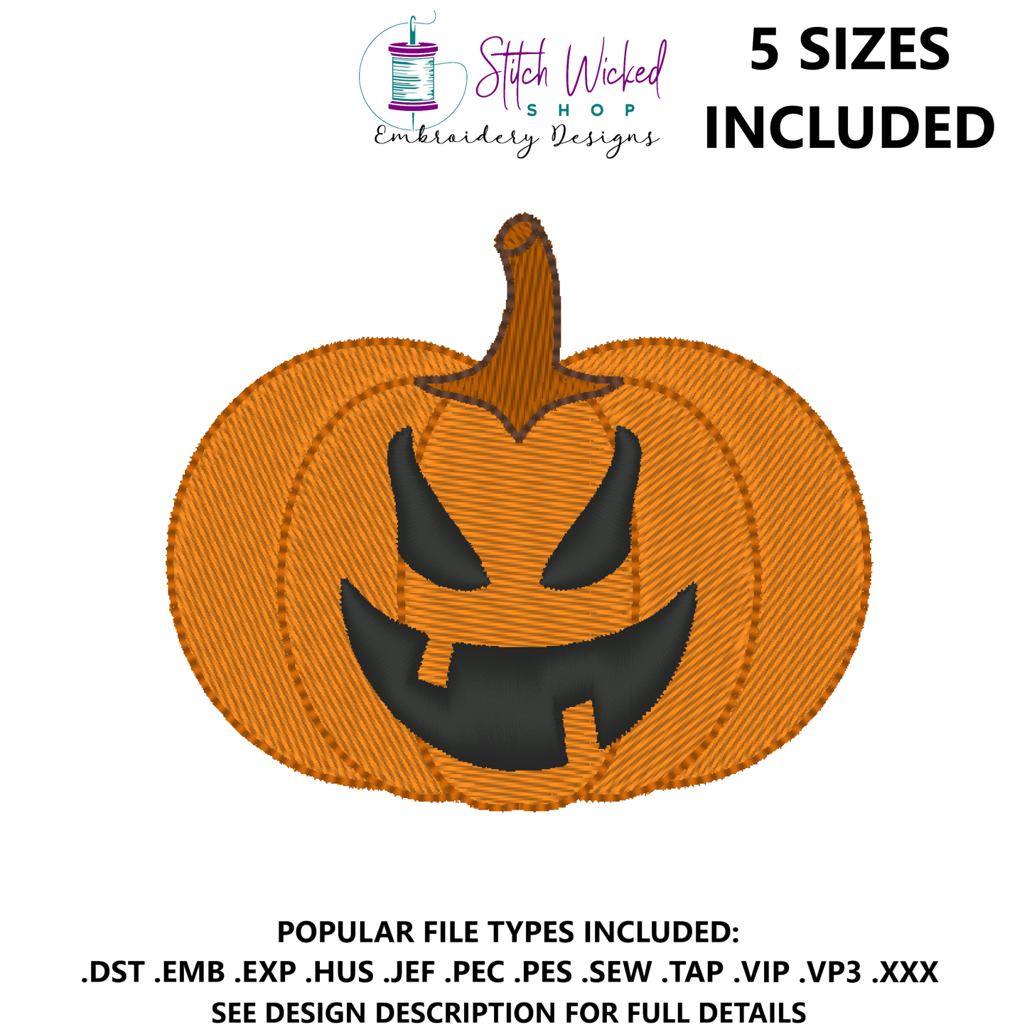 Jack O Lantern Halloween Machine Embroidery Design, Face 9