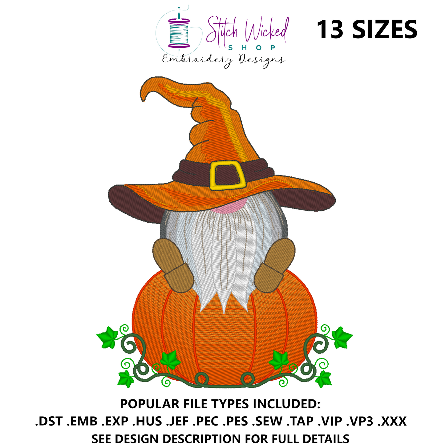 Halloween Pumpkin Gnome Embroidery Design, Fall Pumpkin