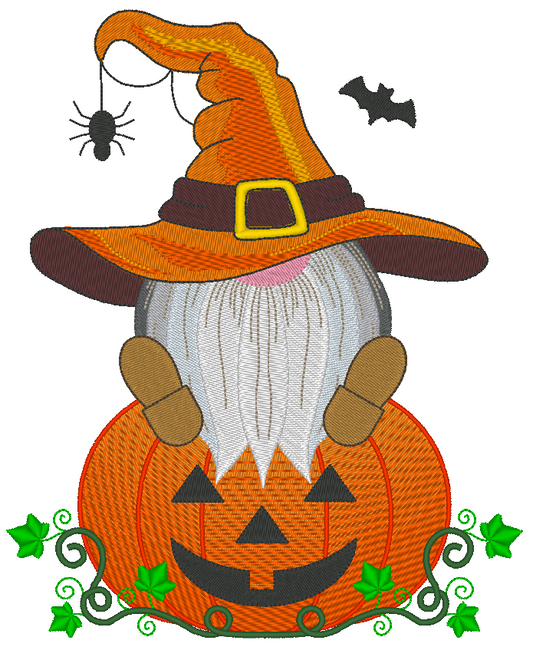 Halloween Pumpkin Gnome Embroidery Design, Jack O Lantern