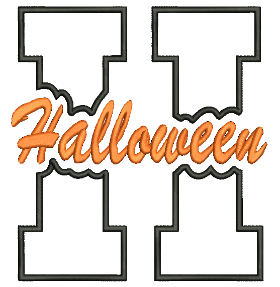 Halloween Varsity Letter H Middle Cut Out Applique Embroidery Design, 11 Sizes