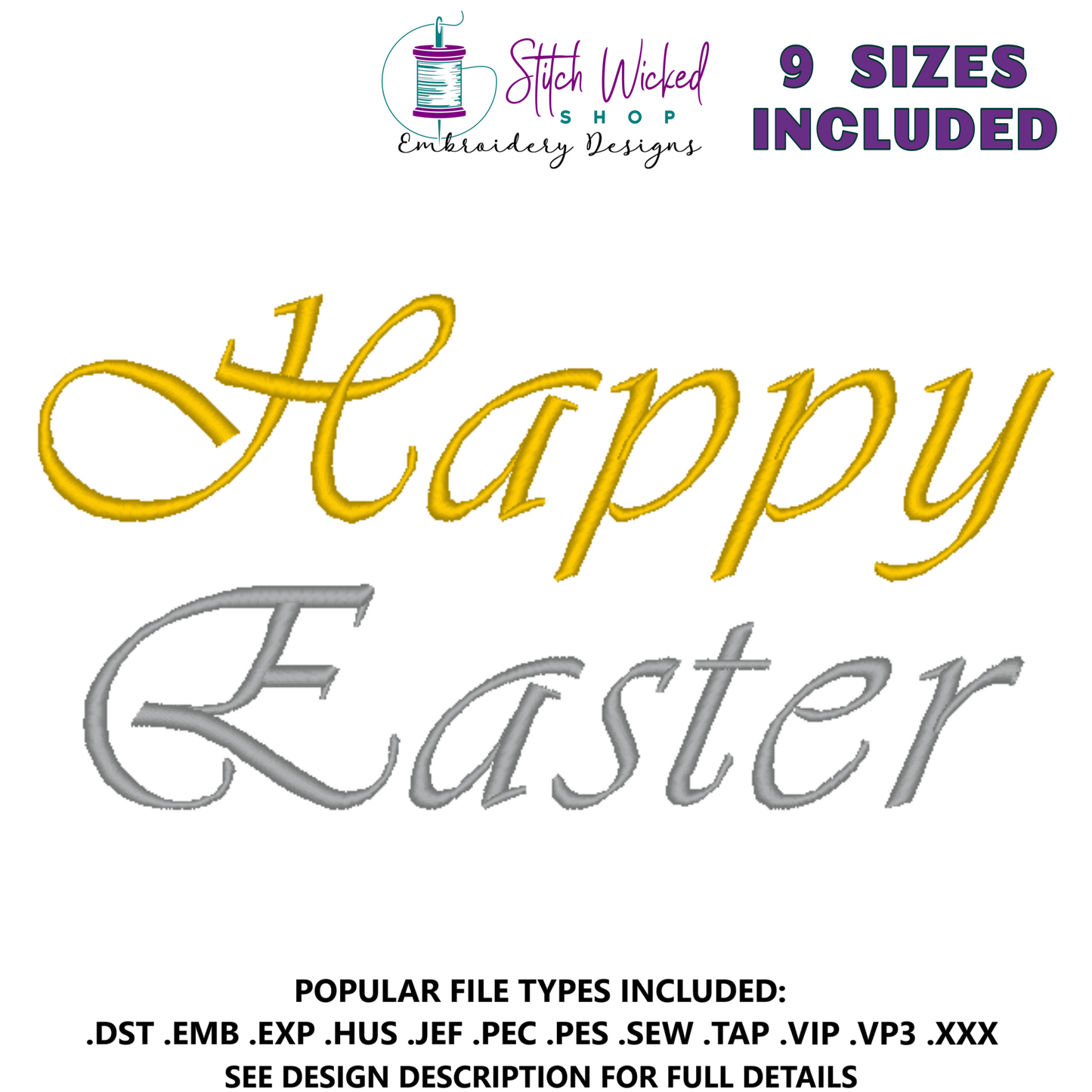 Happy Easter Traditional Script Font Embroidery Design - Stitch Wicked Shop
