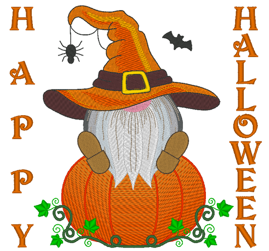 Halloween Pumpkin Gnome Machine Embroidery Design, Happy Halloween