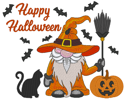 Happy Halloween Gnome Embroidery Design