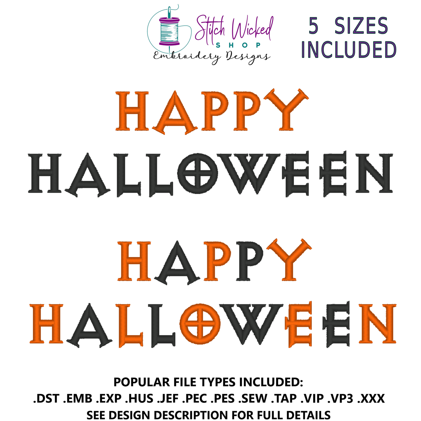 Happy Halloween Text Machine Embroidery Design
