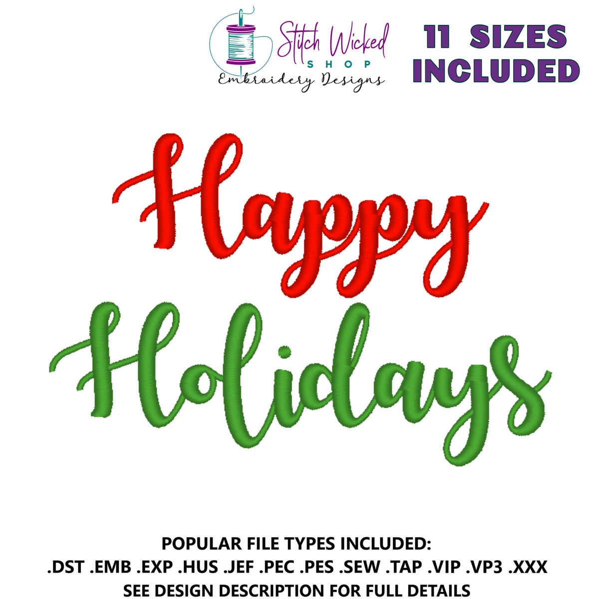 Happy Holidays Script Font Machine Embroidery Design - Stitch Wicked Shop