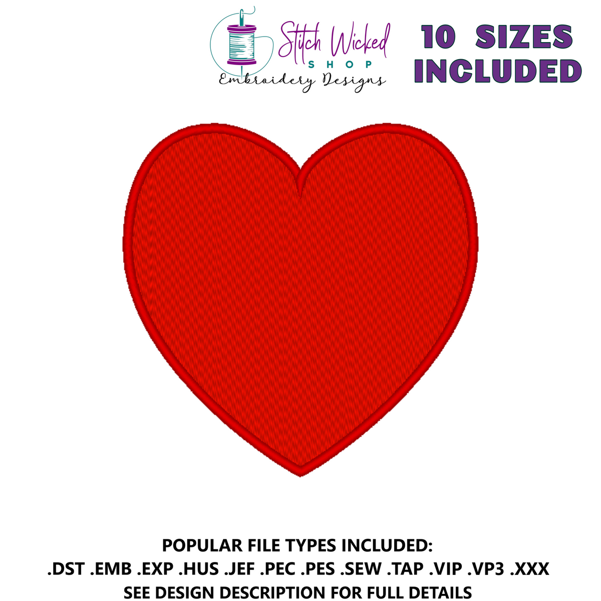 Heart Machine Embroidery Design Filled - Stitch Wicked Shop