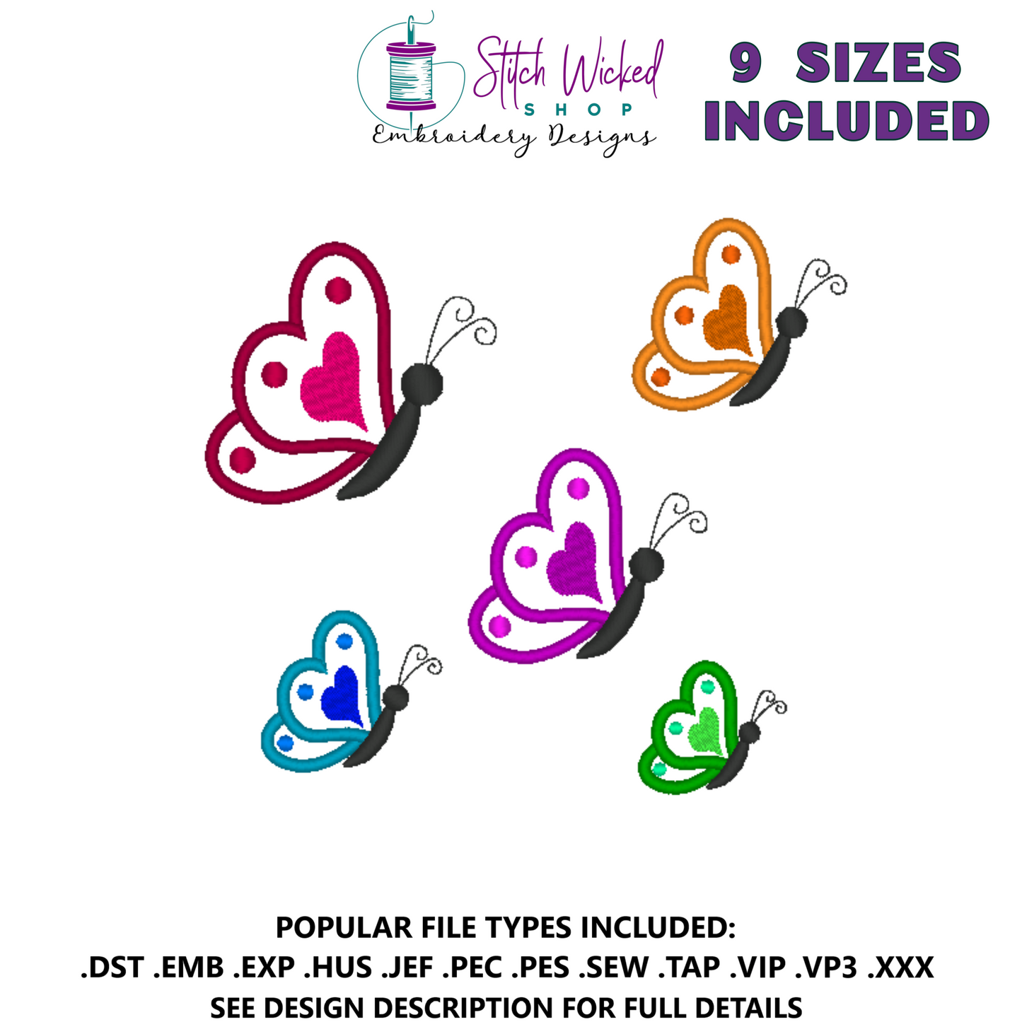 Heart Wing Butterfly Machine Embroidery Design - Stitch Wicked Shop