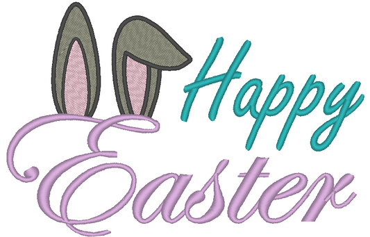Happy Easter Bunny Rabbit Ears Embroidery Design