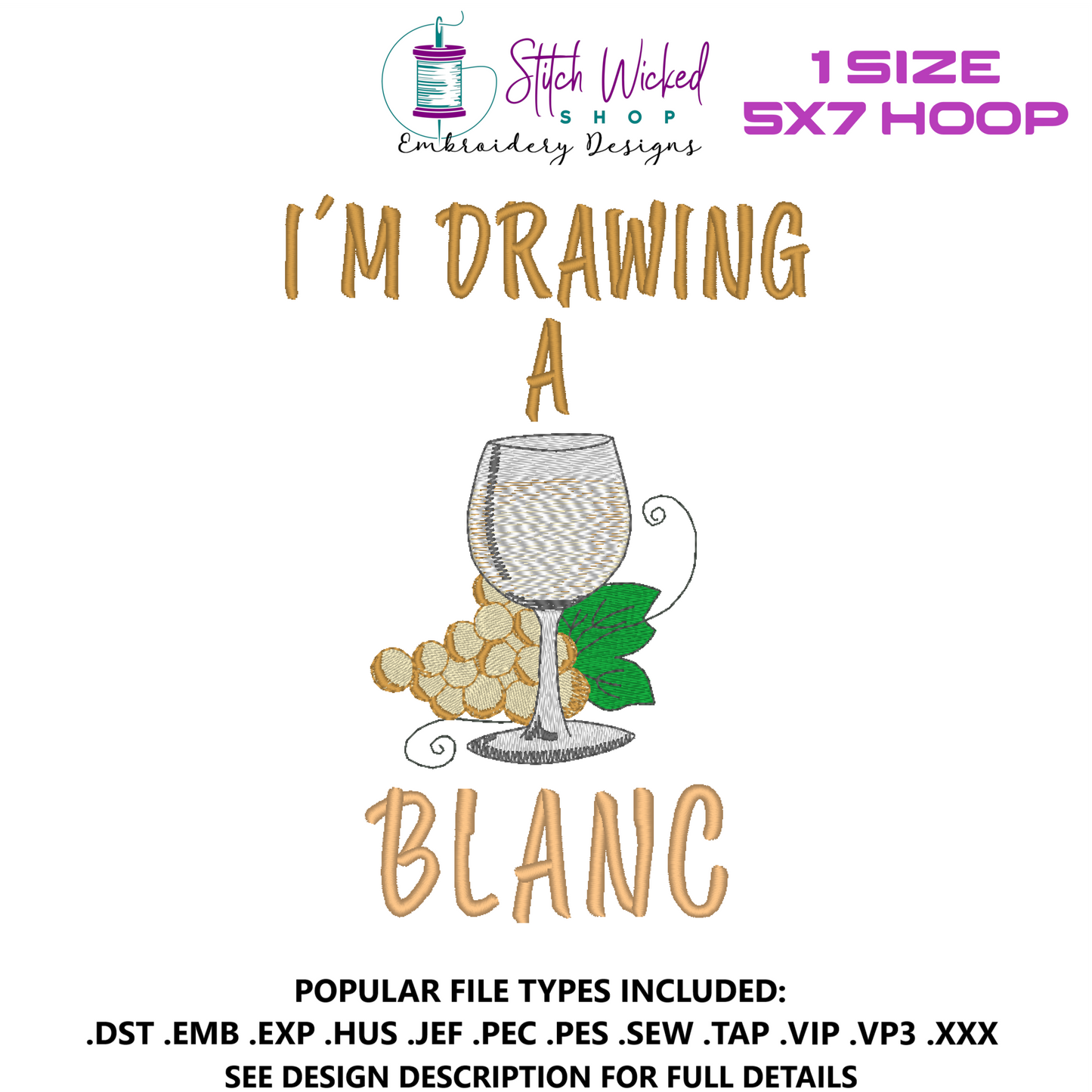 I'm Drawing A Blanc Funny Kitchen Towel Embroidery Design, 5 X 7 Hoop - Stitch Wicked Shop