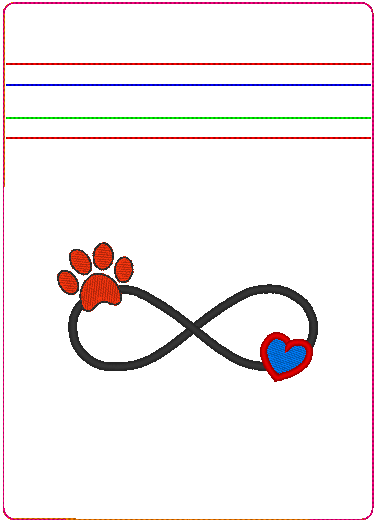 In the Hoop Bag Embroidery Design, Infinity Heart Paw 5X7 Fully Lined ITH Zipper Bag (No Exposed Seams)