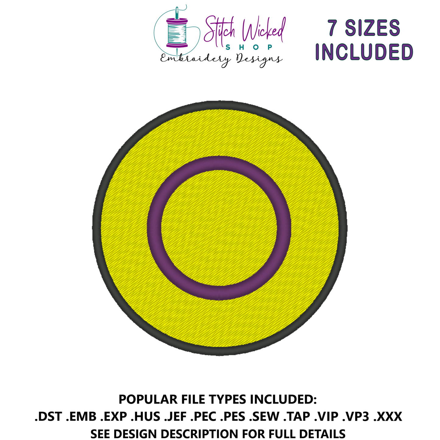 Intersex Circle Pride Flag Embroidery Design, Circle Pride Flag Patch, 7 Sizes Included
