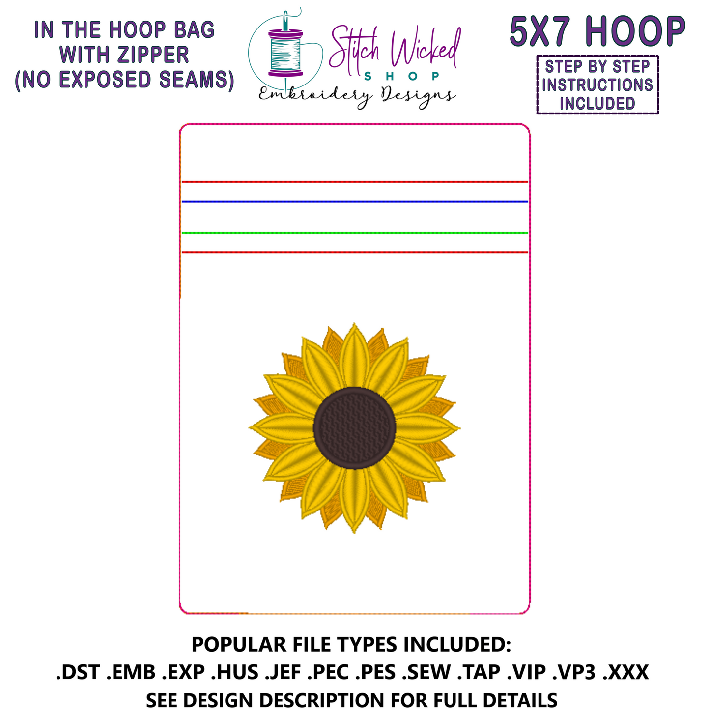 In the Hoop Bag Sunflower Embroidery Design