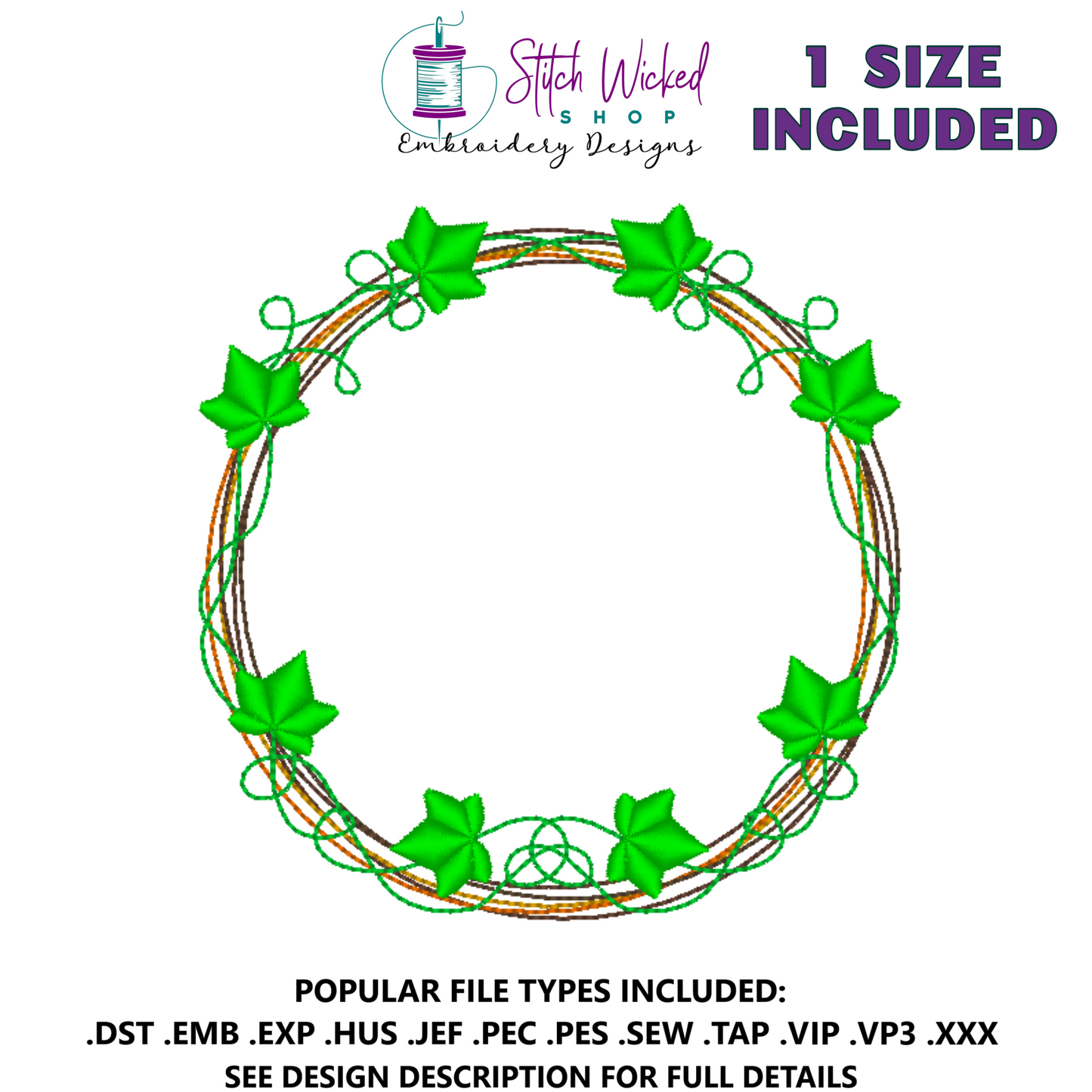 Ivy Leaf Monogram Frame Machine Embroidery Design