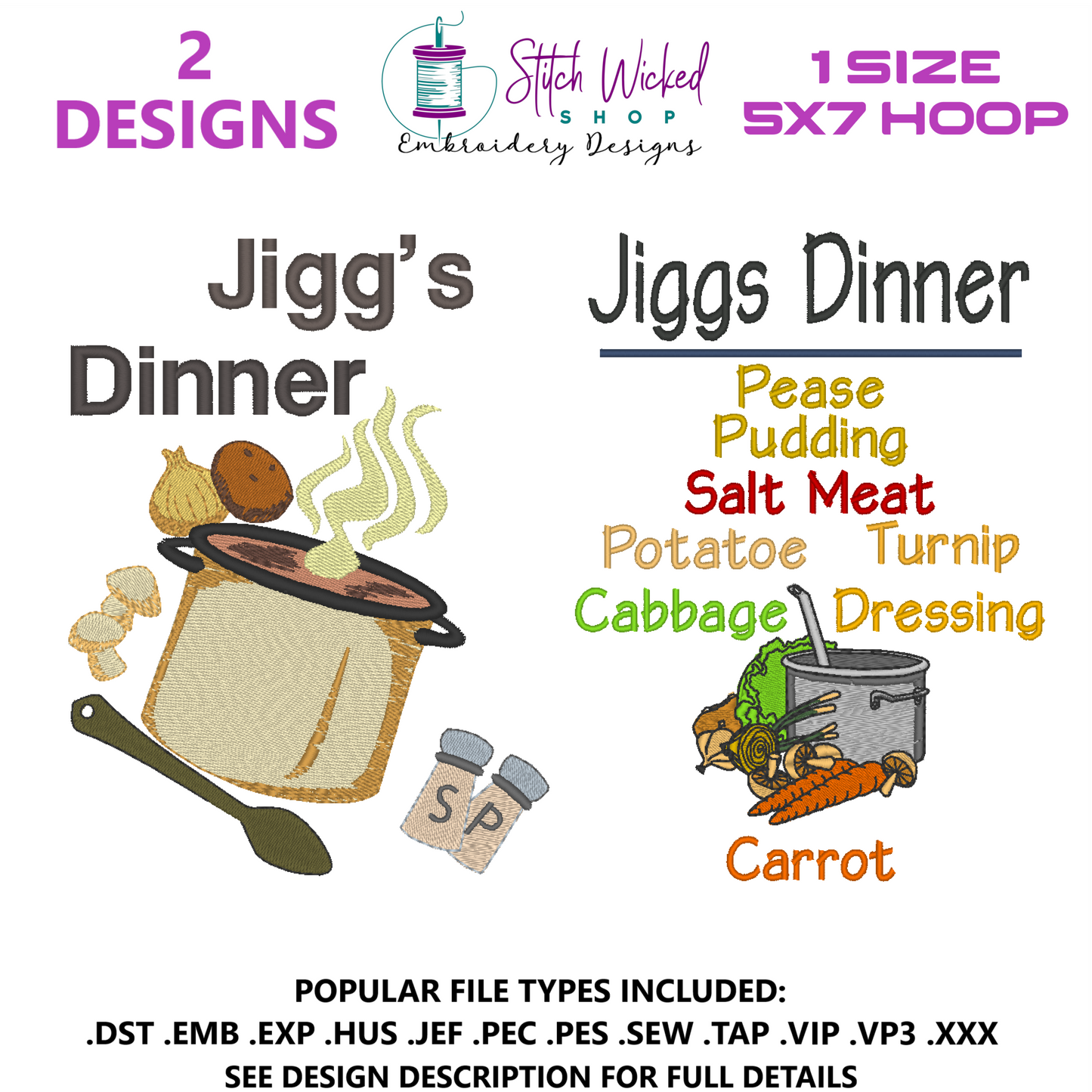 Jigg's Dinner Kitchen Towel Embroidery Design Bundle, Funny Kitchen Tea Towel Embroidery Design, 5 X 7 Hoop
