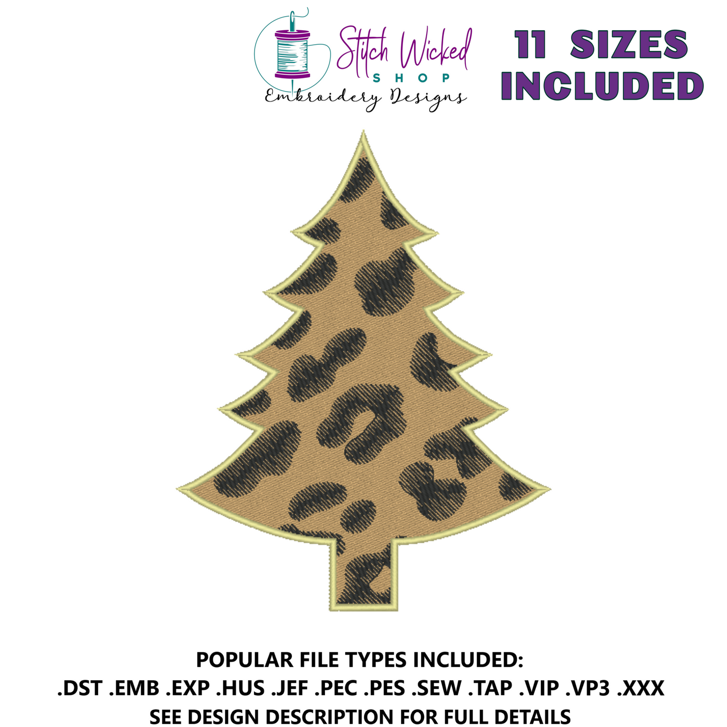 Leopard Print Christmas Tree Machine Embroidery Design - Stitch Wicked Shop